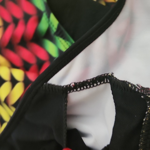 Reggae Style, Red, Green, Black, Gold V-Neck 1 Piece Swimsuit - Picture 9 of 9